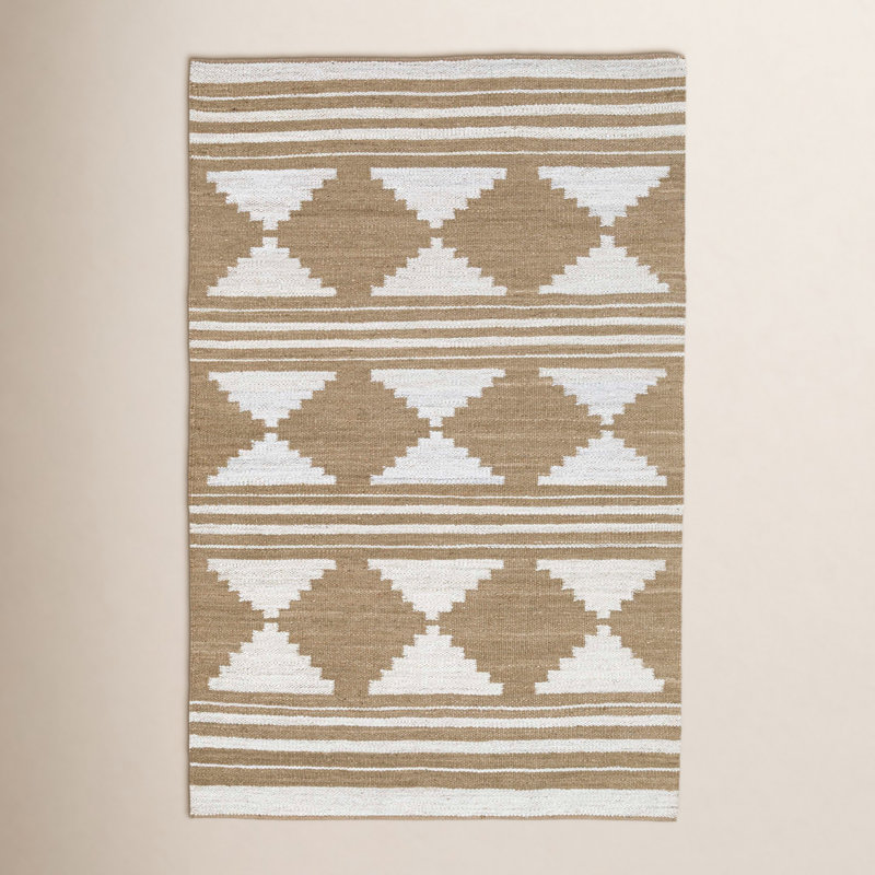 Flatweave Block Print Jute Rug, Rectangle 2' x 3'