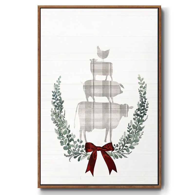 Yuletide Animals I, reproduction d'art sur toile, H 41 po x l 27 po x P 1,5 po, Cadre flottant noyer