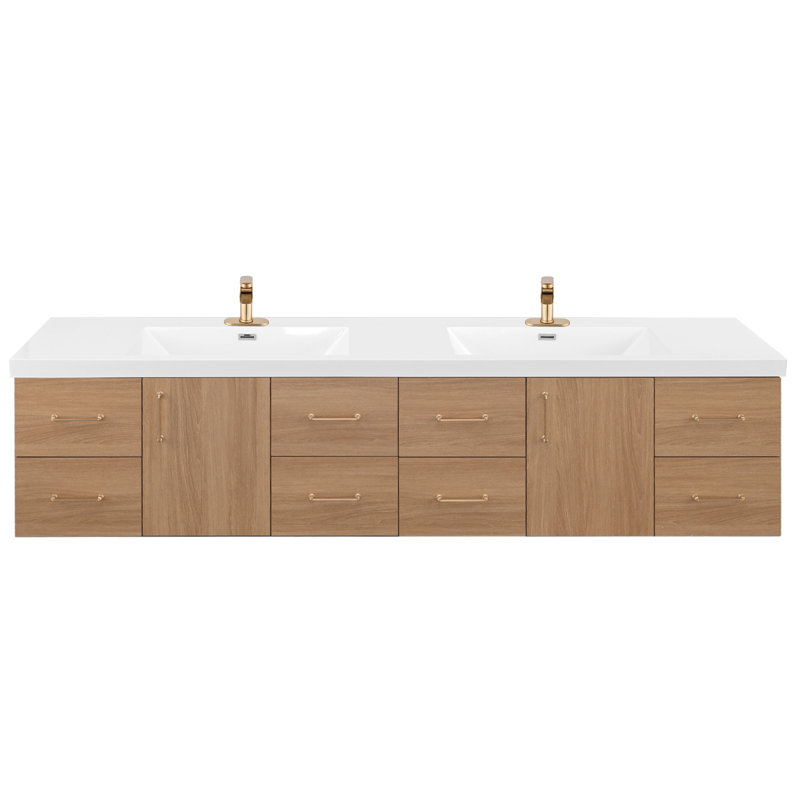 84 " W Wall Mounted Wall Mounted Single Double Vanity Bathroom Vanity With Resin Top