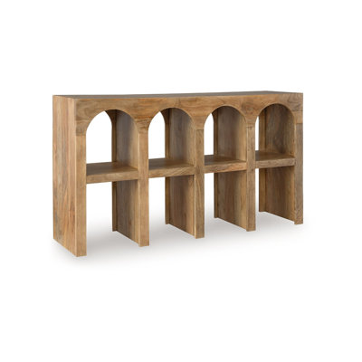 Soi Sofa Console Table, 52 Inch Arch Design, 4 Shelves, Natural Brown