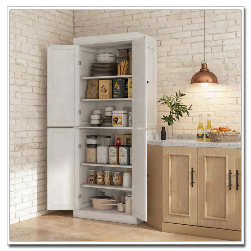 Armoire de garde-manger, armoire de cuisine, armoire de rangement avec portes et tablettes, Blanc