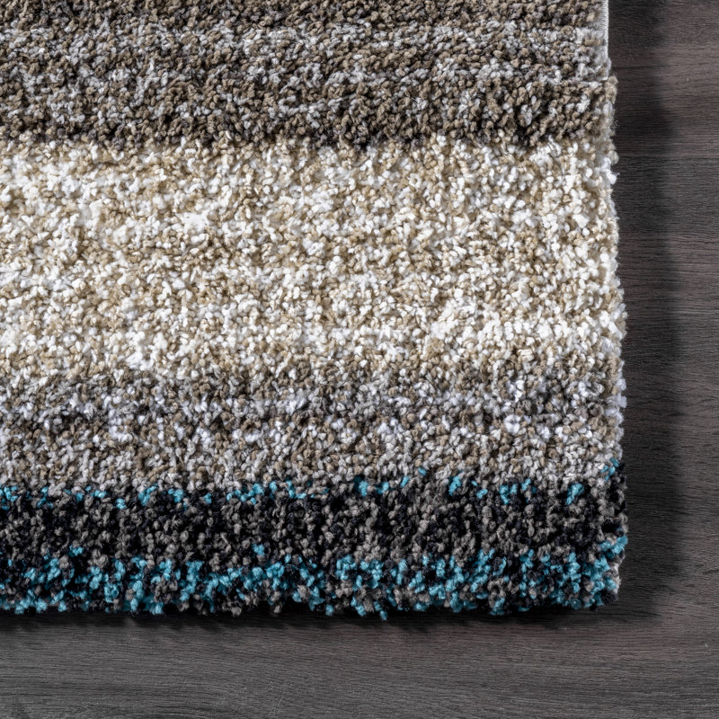 City Striped Shag Tufted Performance Brown/Teal/Blue Rug, Oval 6' x 9'