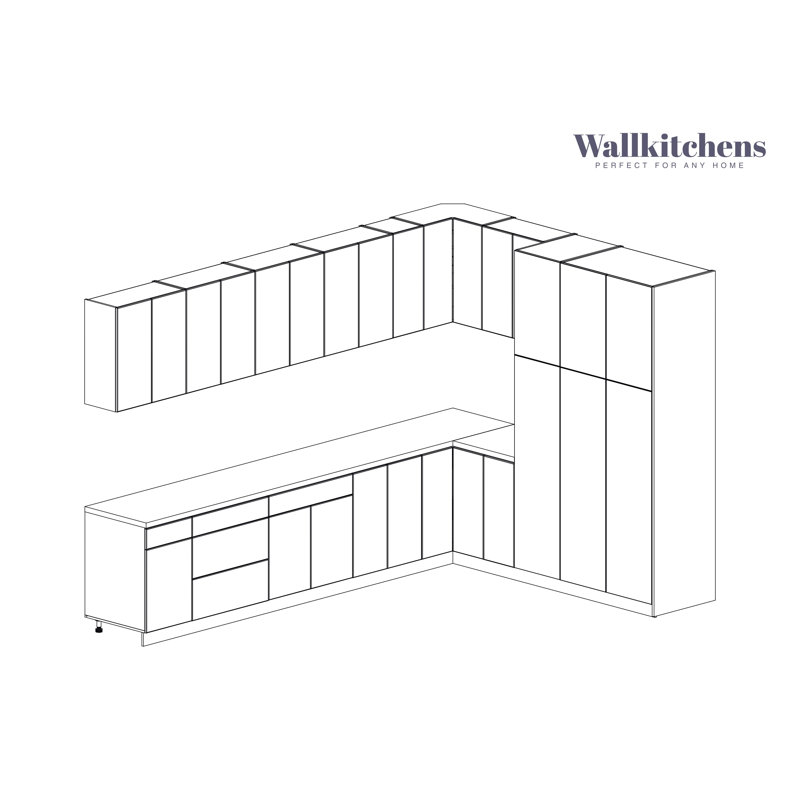 Cuisine complète moderne en panneau de fibres à densité moyenne en panneau de fibres à densité moyenne 144 po x l 102 po x H 96 po WALLKITCHENS 