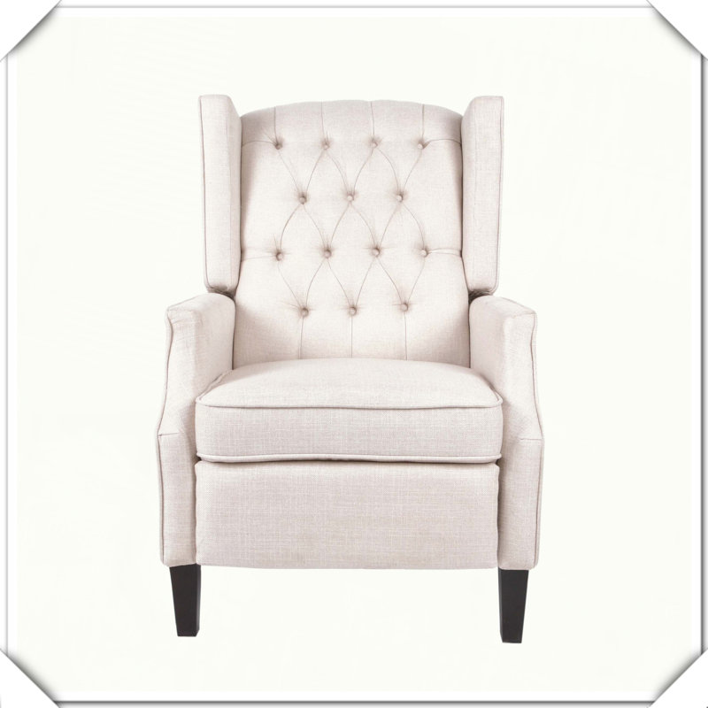 Push Back Recliner Fabric Armchair Rivet Decoration Wingback Accent Comfortable Stylish Durable Versatile, Beige Fabric