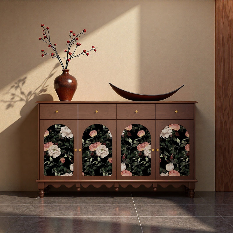 Armoire d'entrée en bois massif à motif floral