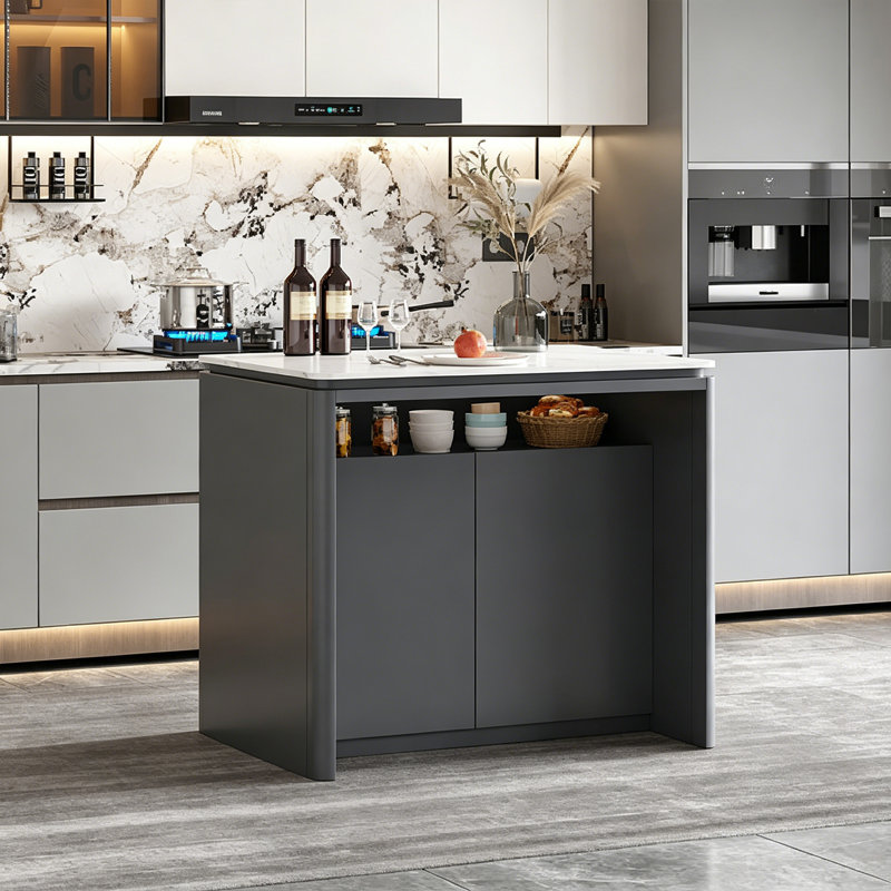 Îlot de cuisine moderne avec rangement, comptoir spacieux et style contemporain, Gris anthracite