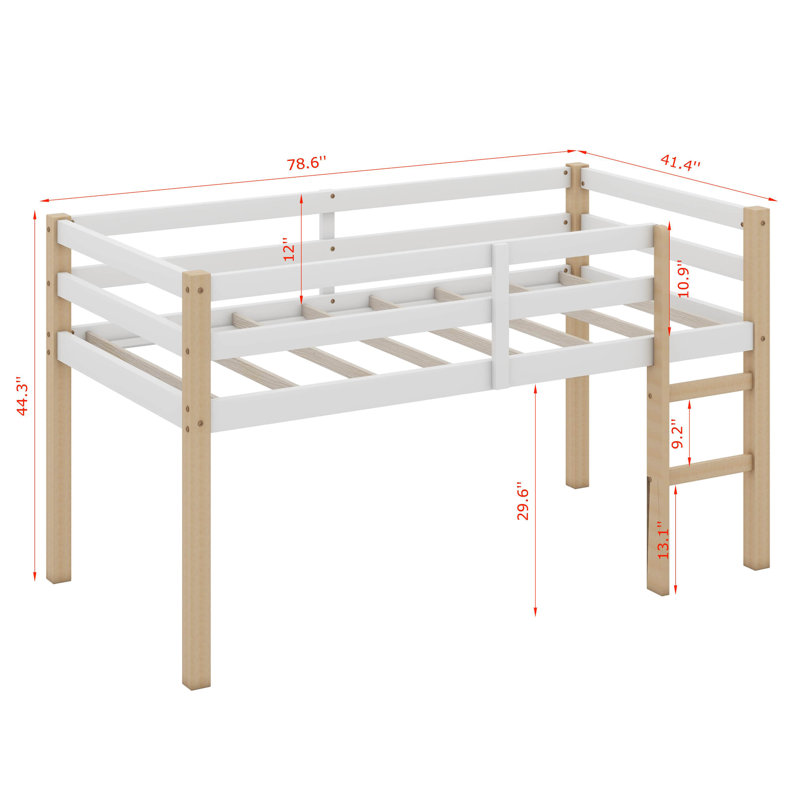 Twin Size Loft Bed With Ladder And Safety Guardrail