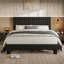  Structure de lit simple, structure de lit plateforme en lin avec tête de lit en tissu, support de lattes en bois massif, silencieux, sans sommier, assemblage facile, blanc-1250905238-1250905239
