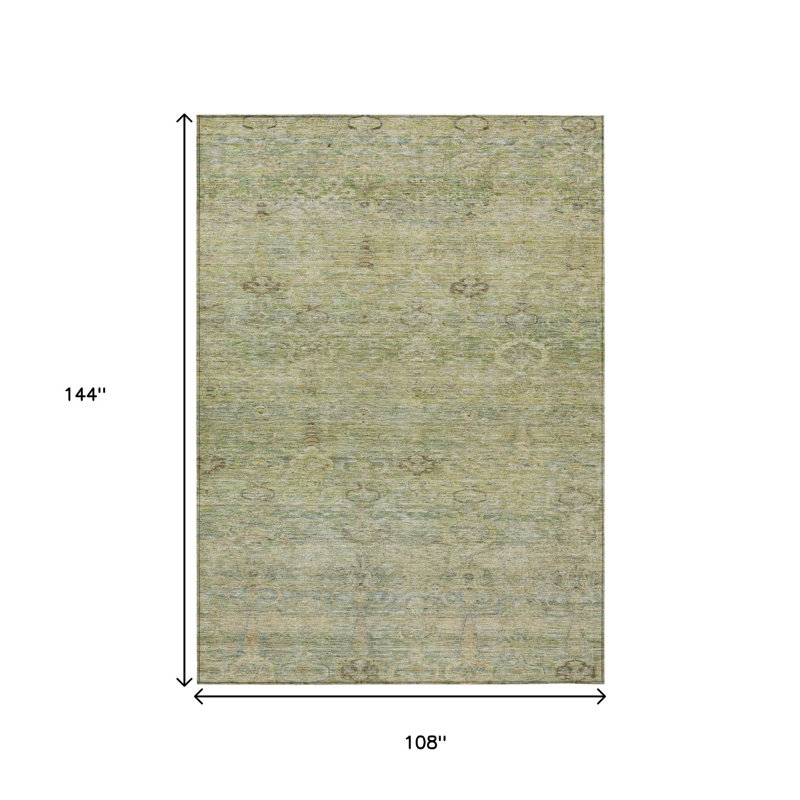 Tapis oriental lavable intérieur vert et doré 9 pi x 12 pi