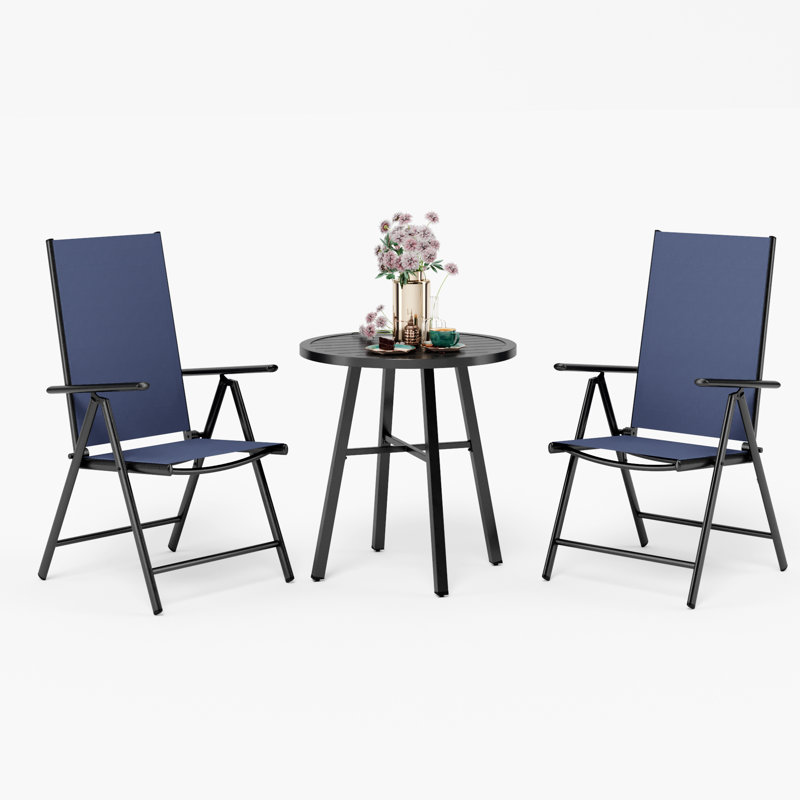 Ensemble repas d'extérieur 3 pièces avec chaises inclinables portatives Alyah, gris, Bleu marine