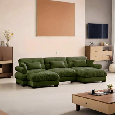 Canapé modulaire moderne en U à trois places avec coussins lombaires, coussins décoratifs et accoudoirs rembourrés avec deux repose-pieds amovibles