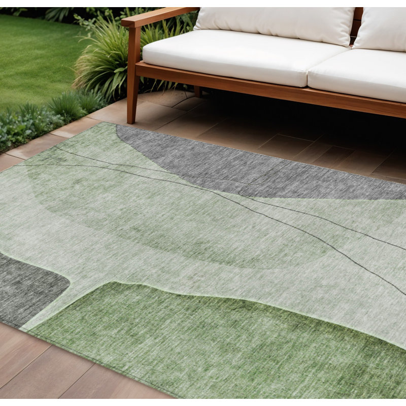 Tapis extérieur lavable abstrait vert olive et gris 8 pi x 10 pi