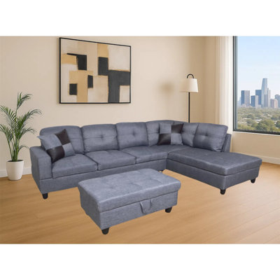 Ensemble de canapé modulaire en tissu 3 pièces avec revêtement en tissu doux et repose-pieds Gunnar