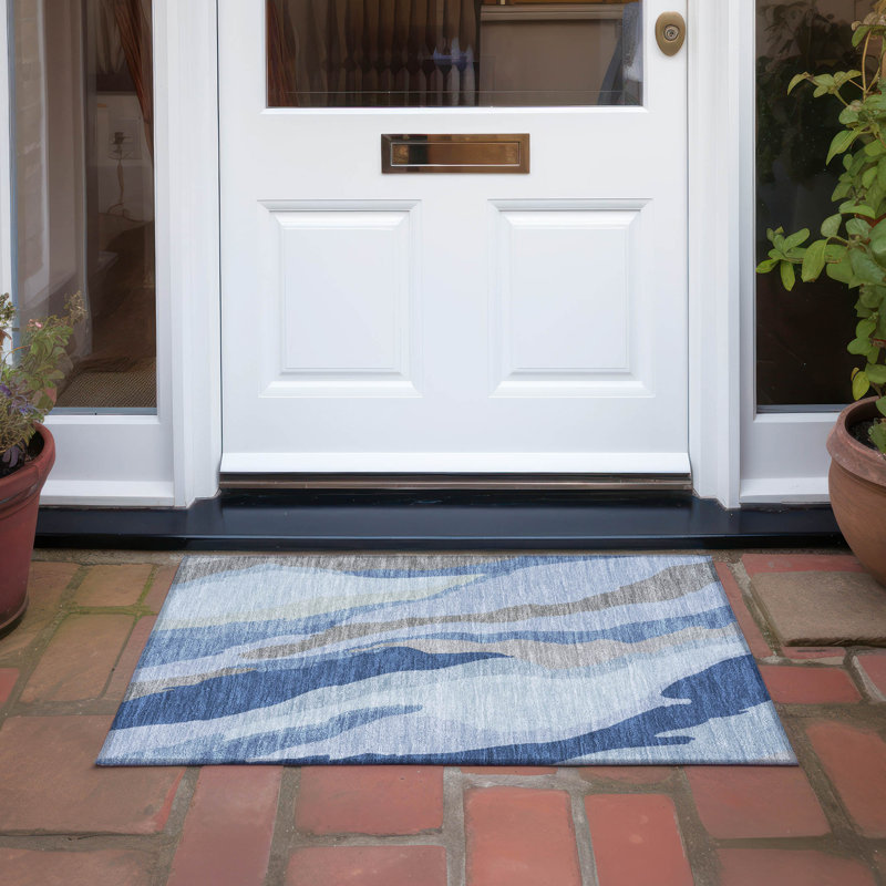 Blue Synthetic Flat Woven Washable Non-slip Rug 30" x 20"