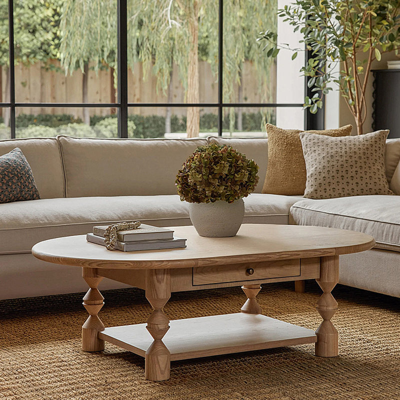 French simple retro solid wood coffee table, Burlywood