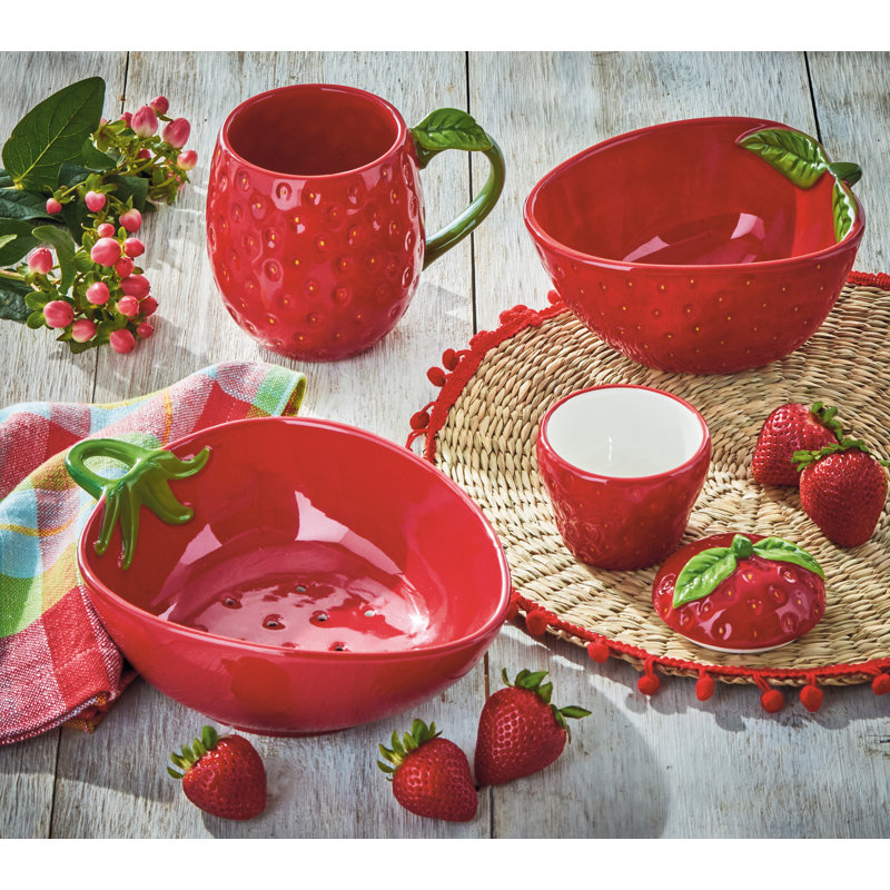 Strawberry Snack Bowl Red Multi Earthenware Everyday 26 Oz