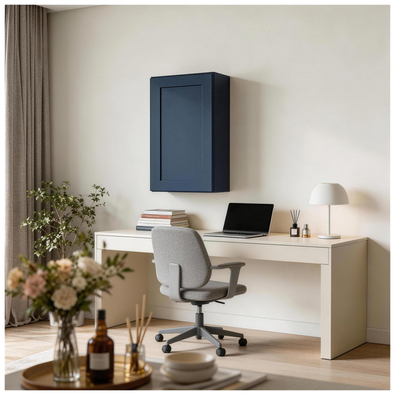 21" Navy Blue Shaker Wall Cabinet with 2 Adjustable Shelves, Compact Solid Wood Storage for Bathrooms