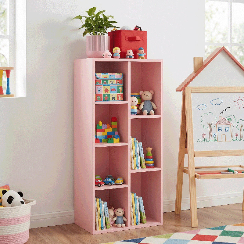 Bomeda 7-Cube Reversible Open Shelf Bookcase, Storage Organizer, Pink, Pink