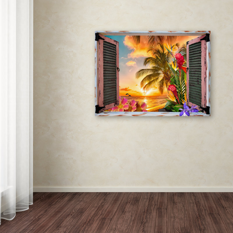 « tropical window to paradise ii », reproduction d’impression sur toile tendue, H 14 po x l 19 po x P 2 po
