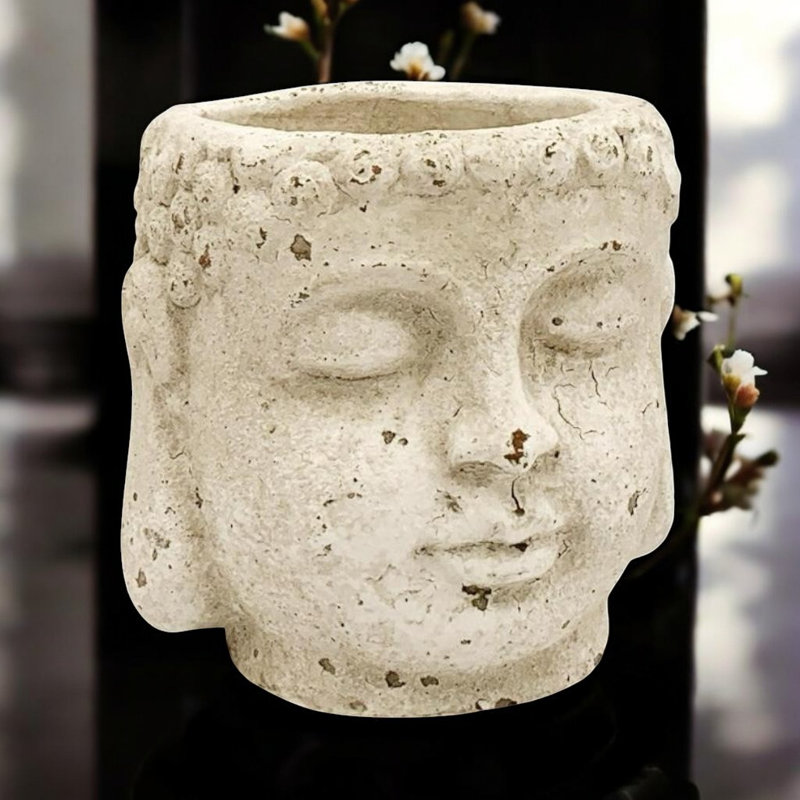 Stone Effect Buddha Head Statue - Hand-Finished Cement Sculpture for Indoor & Outdoor Home and Garden Décor