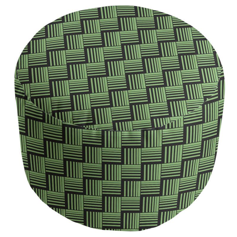 Upholstered Pouf, Green/Black