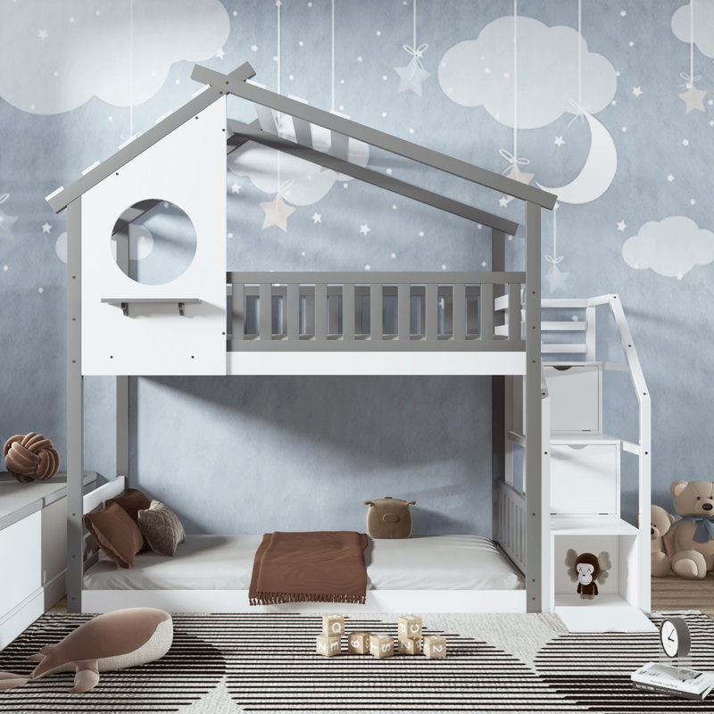 Soejima Kids Twin Over Twin Bunk Bed, Gray
