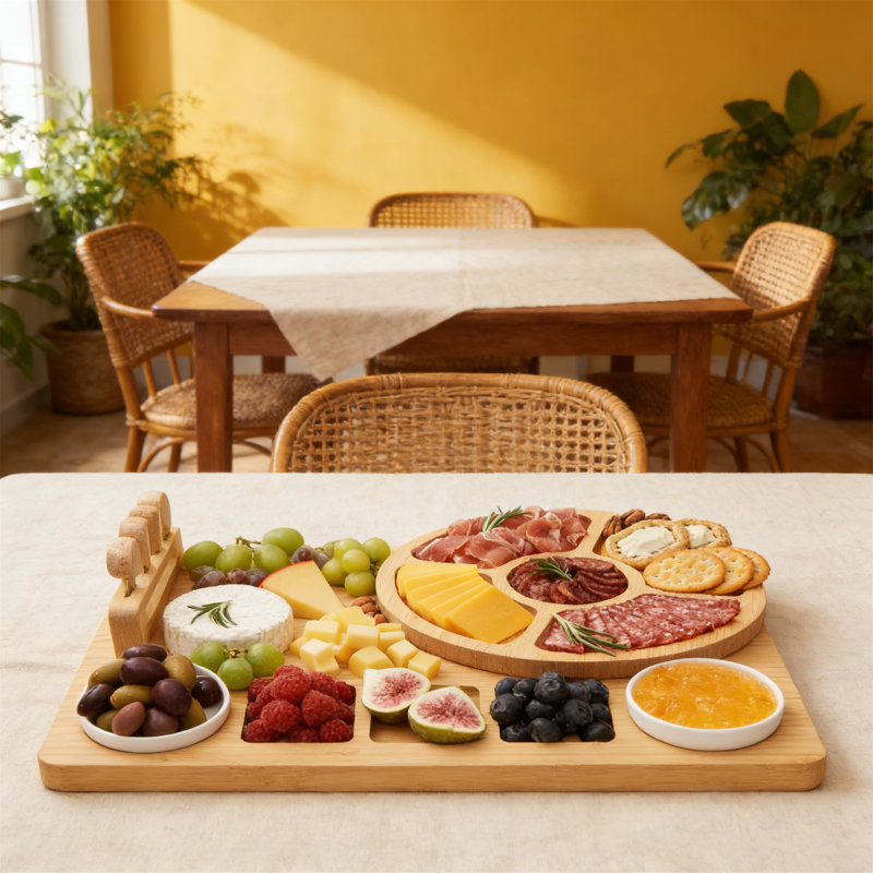 Bamboo Cheese Board Gift Set With  Knife Holder