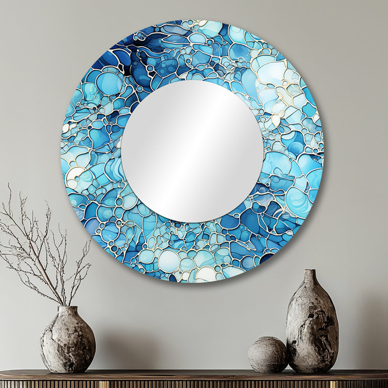 Océan bleu mosaïque turquoise - miroir tropical, miroir mural bleu unique, impression d'art en métal, 29 po x 29 po, Rond