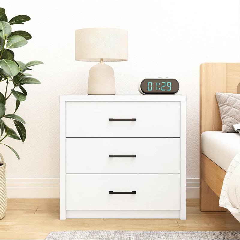3-Drawer Wood Dresser - Wide Chest for Bedroom, Living Room or Home Office, White