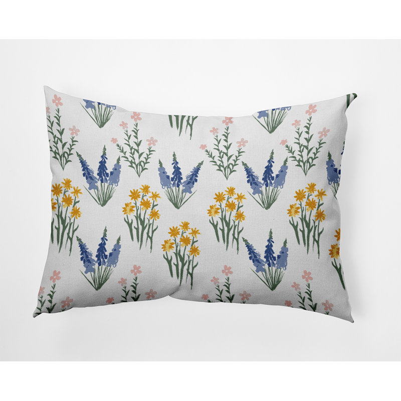 Reversible Throw Pillow, Blue/Yellow/Green Floral