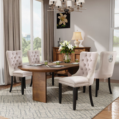 Modern Velvet Tufted Solid Wood Upholstered Dining Chairs Set of 4 by Lark Manor