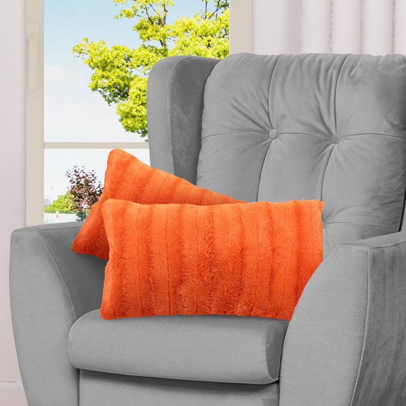 Rust Faux Fur Decorative Throw Pillow Set, 12" x 20"