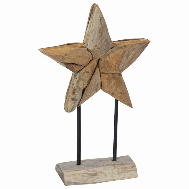 vidaXL Christmas Star Brown Solid Teak Wood, 45cm H x 30cm W x 5cm D