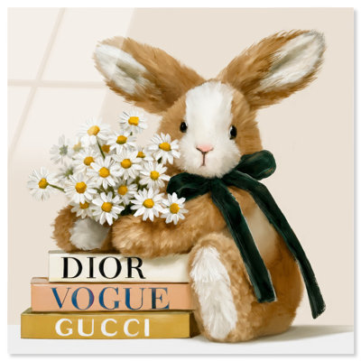Décoration murale pour chambre d'enfant, motif lapin en peluche et marguerites, par Art Remedy, impression acrylique, prête à accrocher, 50 x 50 cm