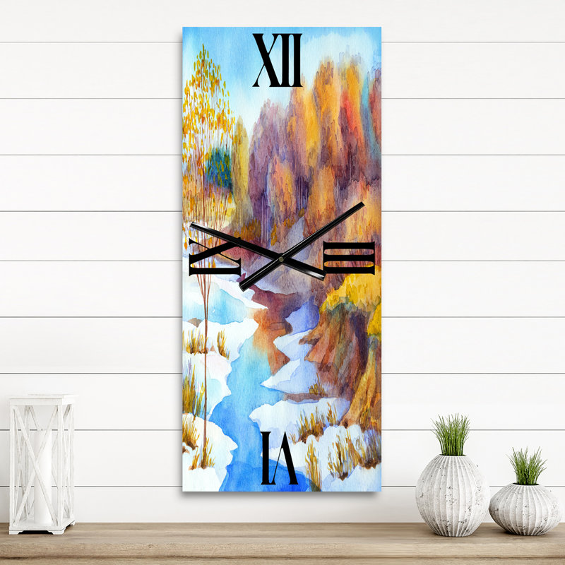 Horloge murale Stream in Winter Forest Valley, Grand
