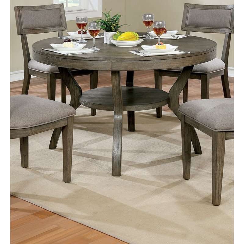 Rustic Solid Wood Round Dining Table W Shelf Dining Room Furniture 1Pc Table Only