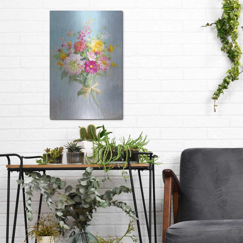 Winston Porter «Country Bouquet 1 V2» par Danhui Nai, art mural en métal, H 16 po x l 16 po