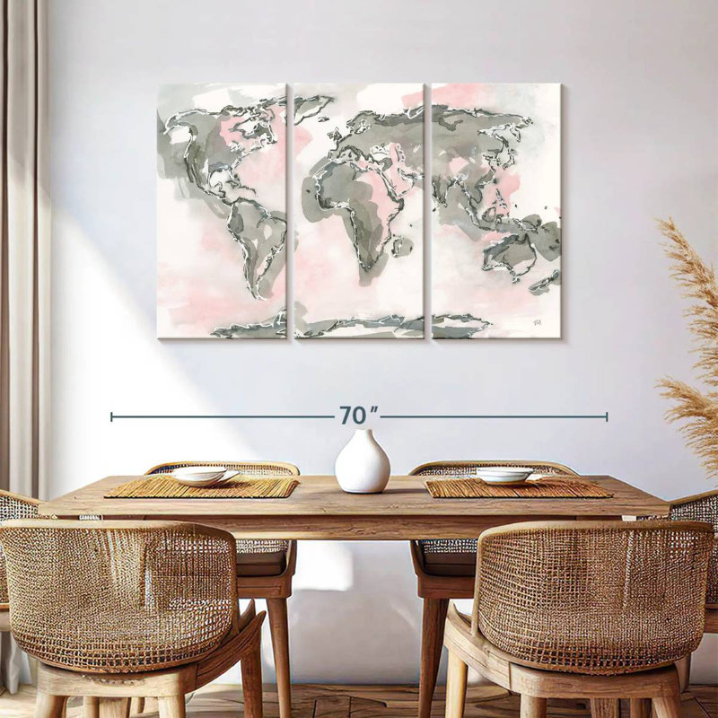 Aliaz World Map Blush, 36" H x 57" W