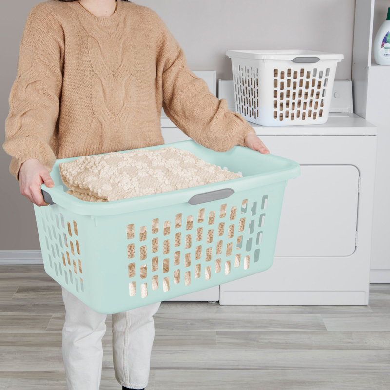 Sterilite Laundry Basket, 2 Bushel Plastic Hamper with Handles, White, 24 Pack, Mint