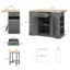 Îlot de cuisine avec armoire de rangement et armoire à ordures, ensemble de table de salle à manger 3 pièces avec 2 tabourets et abattant-1257910837