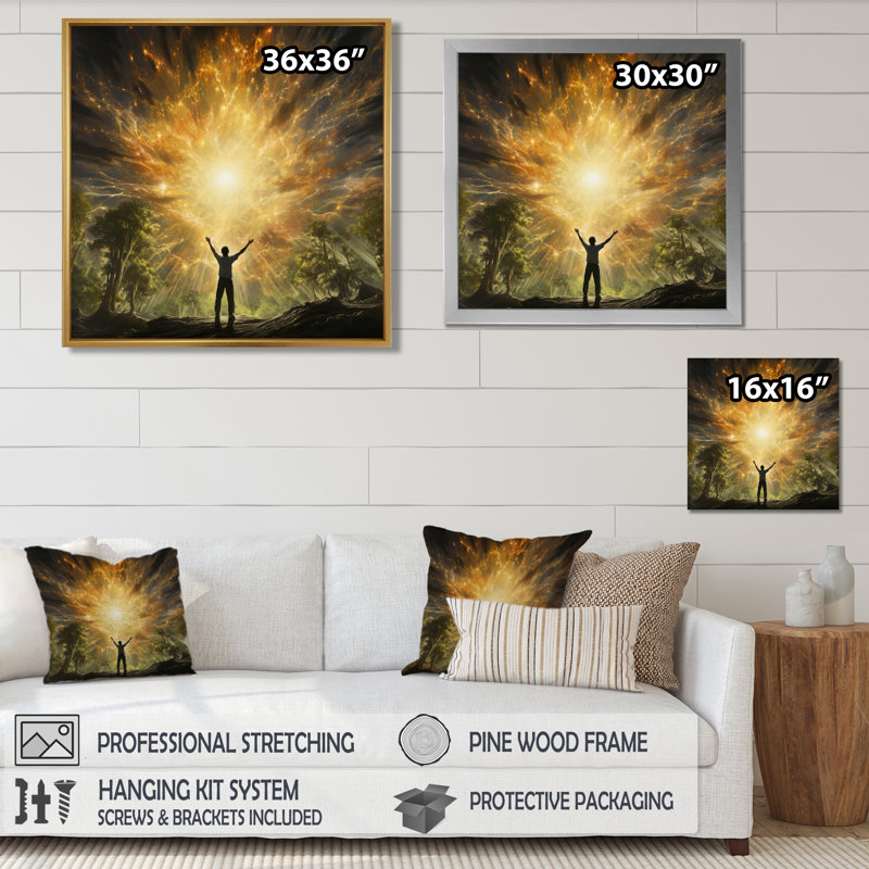 «Wel Weling Universal Bliss», art mural mural paysage de salon, Cadre flottant doré, H 16 po x l 16 po x P 1 po