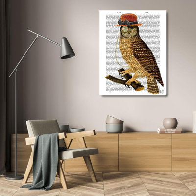 Art sur toile tendue Red Barrel Studio® Fab Funky Gallery: Owl with Steampunk Style Bowler Hat