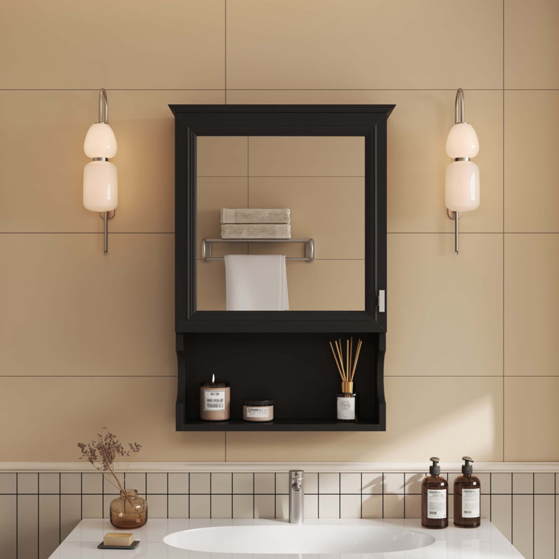 20'' Wall Mounted Bathroom Storage Cabinet With Mirror, Black