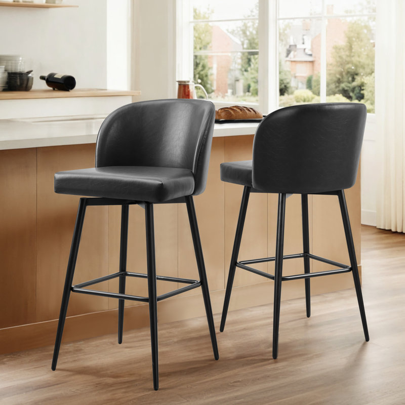 Tabouret de bar et de bar Benedit, Tabouret de bar (siège d'une hauteur de 30 po), Similicuir grainé noir