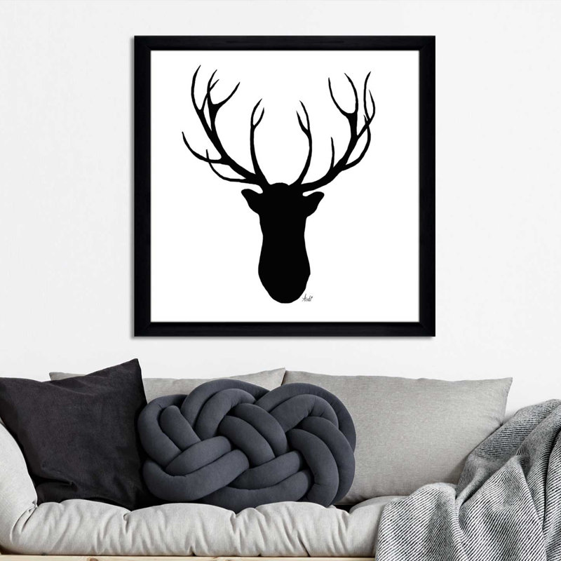 «Deer Head Silhouette», impression, H 25,5 po x l 25,5 po x P 1 po, Cadre noir