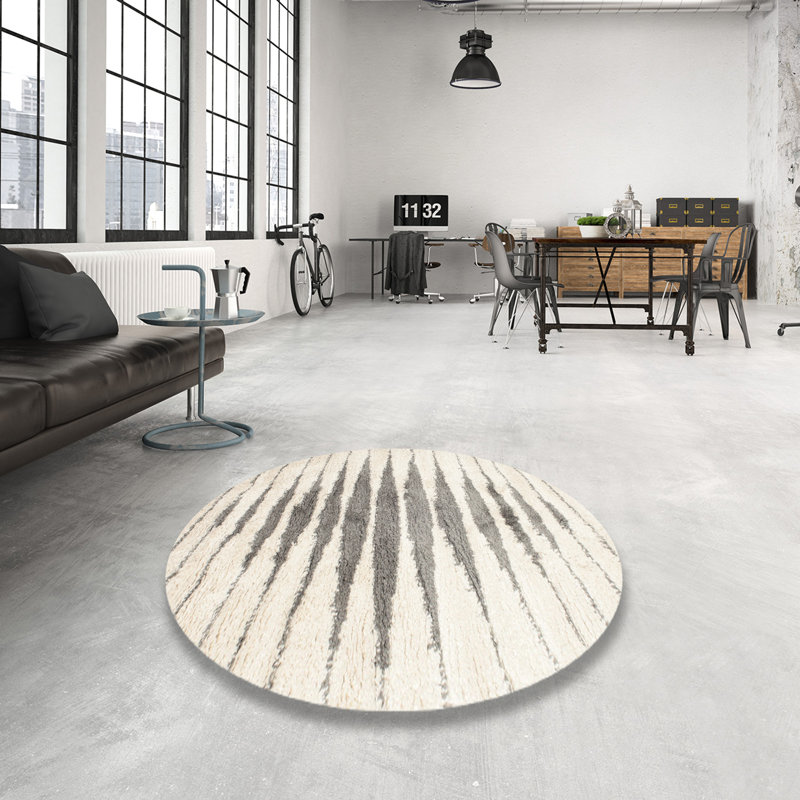 Tapis contemporain gris, Rond 5 pi