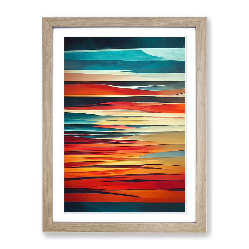 XV1022-4290X Sunset Abstract Art No.5 - Single Picture Frame Print, 34cm H x 25cm W, Oak Framed