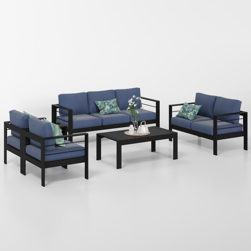   All-Aluminum Outdoor Furniture Set for all Weather, 7-Person Patio Furniture Set with Soft Cushion, 5-Piece Outdoor Patio Set with 3.2" Widened Armrest