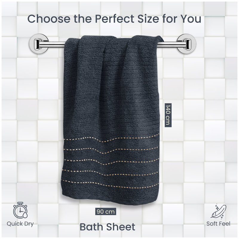 Premium Ribbed Cotton Bathroom Towel Collection, Soft & Plush, Fast Absorbing Hand, Bath Towels & Bath Sheets - 2 Pack, Black