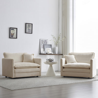 Accent Chair Set Of 2, High-End Chenille Upholstered Armchairs,  Side Chairs With Toss Pillow,  Chenille